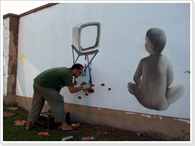 "Game over" Wandgestaltung (w&auml;hrend der Arbeit)